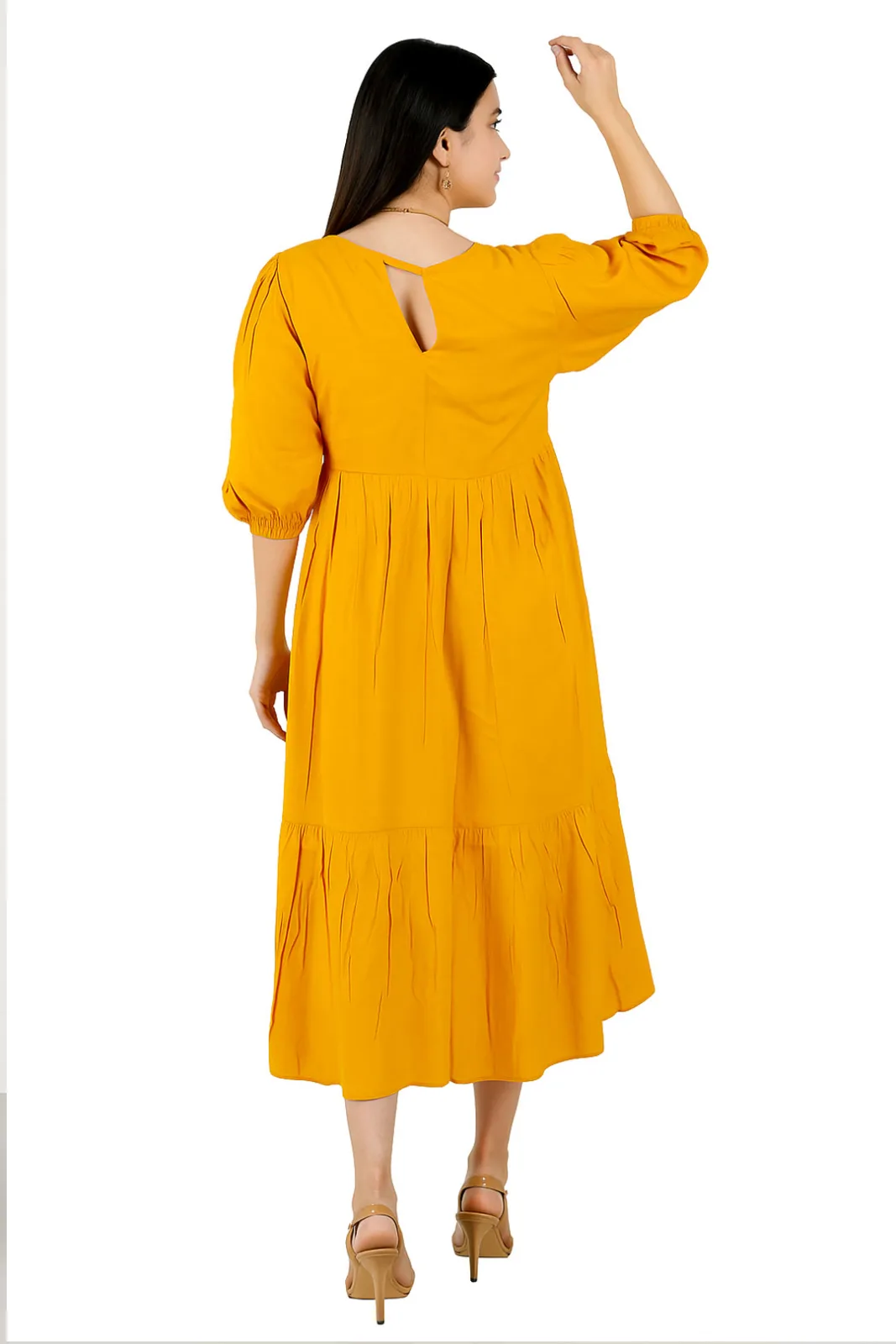 Women's  Sage Yellow Rayon Dress with Pockets view 2
